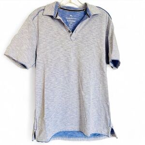 Tommy Bahama Heather Light Gray Polo with Blue Trim